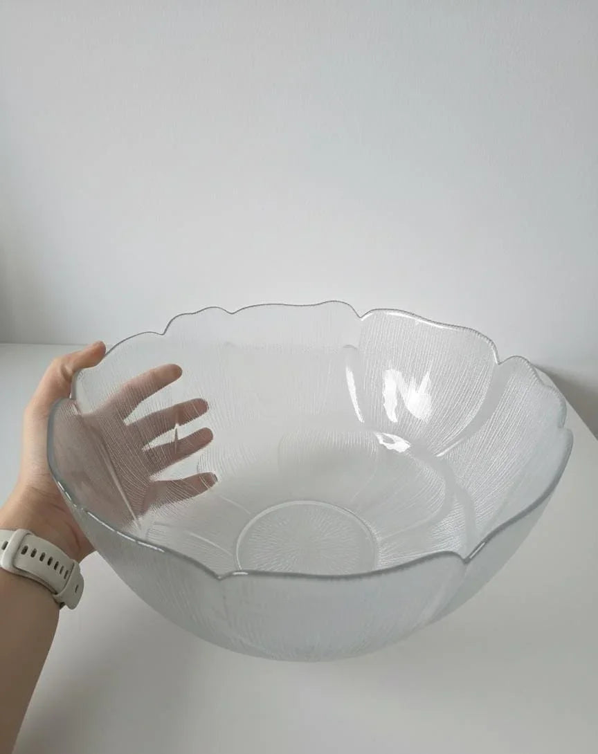 Large Floral Glass Serving Bowl