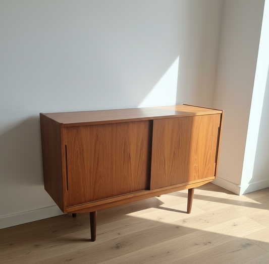 Vintage Scandinavian Teak Sideboard with Sliding Doors