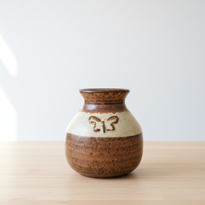 Vintage Ceramic Vase with Butterfly Motif
