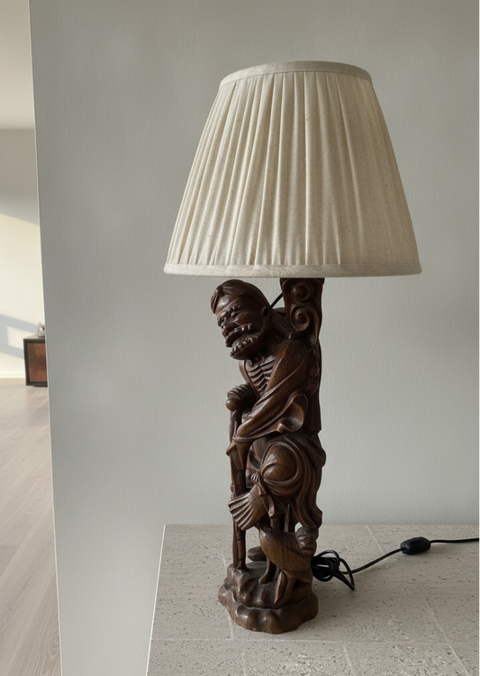 Carved Wood Gnome Figural Table Lamp