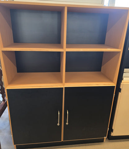 Wood & Black Shelving Unit with Cabinets