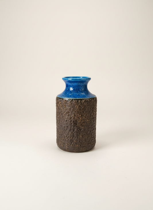 Vintage Blue and Brown Textured Ceramic Vase