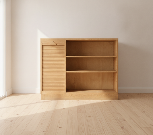 Oak Tambour Door and Shelf Bookcase