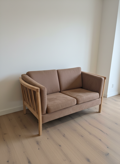 Beige Upholstered Sofa with Wooden Frame