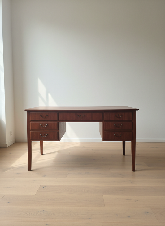 Teak Office Desk with 6 Drawers