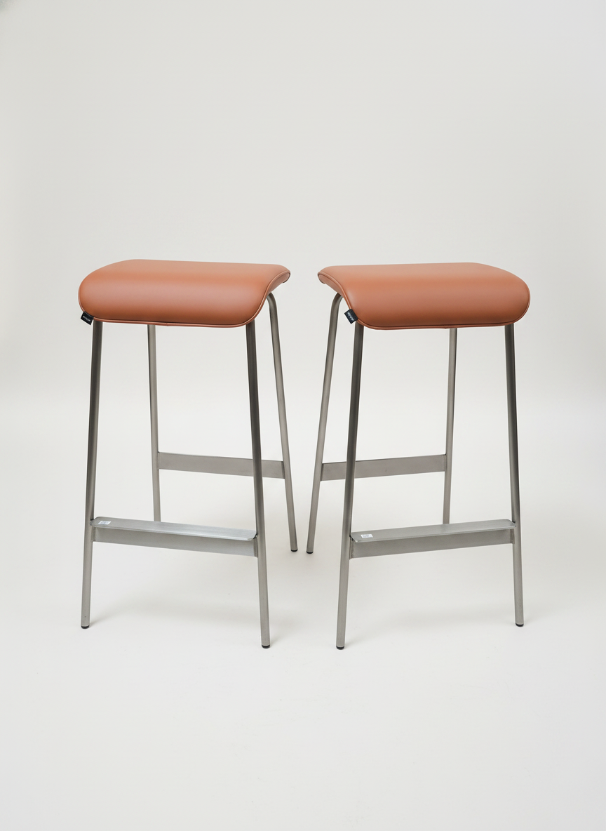2 Hübsch Upholstered Bar Stools, Terracotta