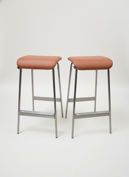 2 Hübsch Upholstered Bar Stools, Terracotta