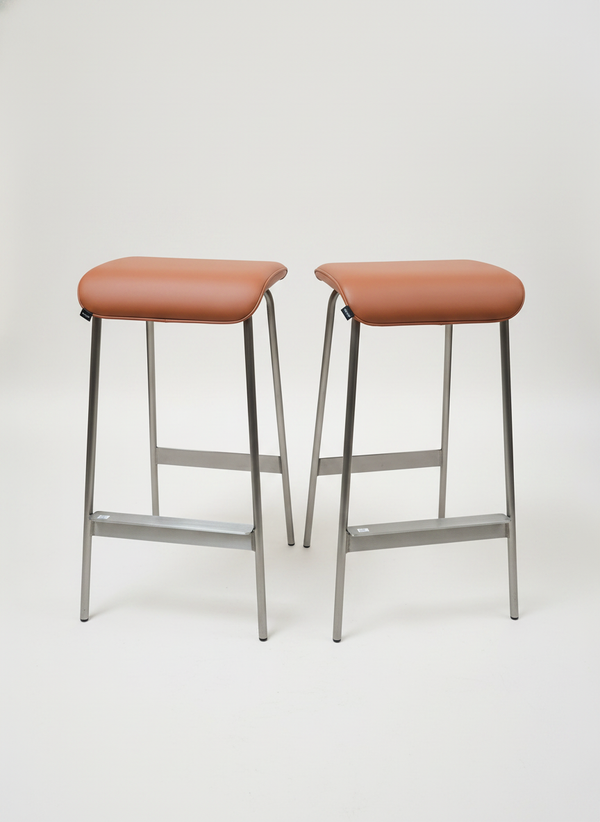 2 Hübsch Upholstered Bar Stools, Terracotta