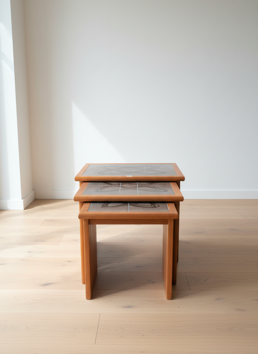 3 Teak Side Tables with Tile Top