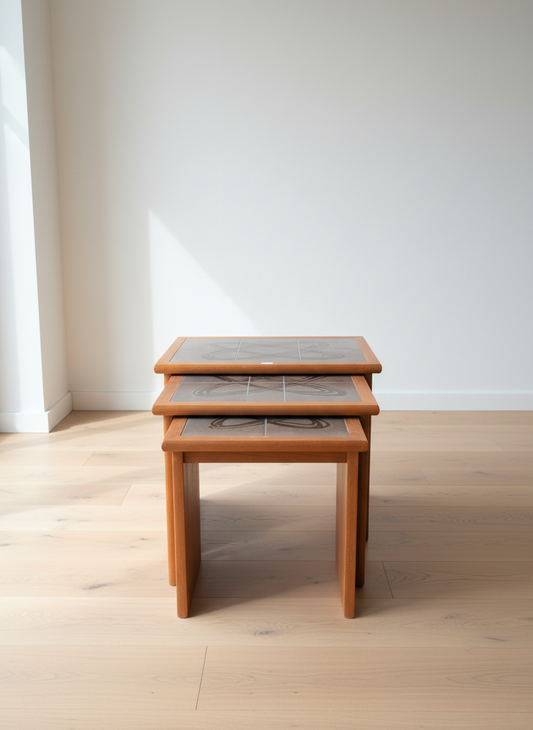 3 Teak Side Tables with Tile Top