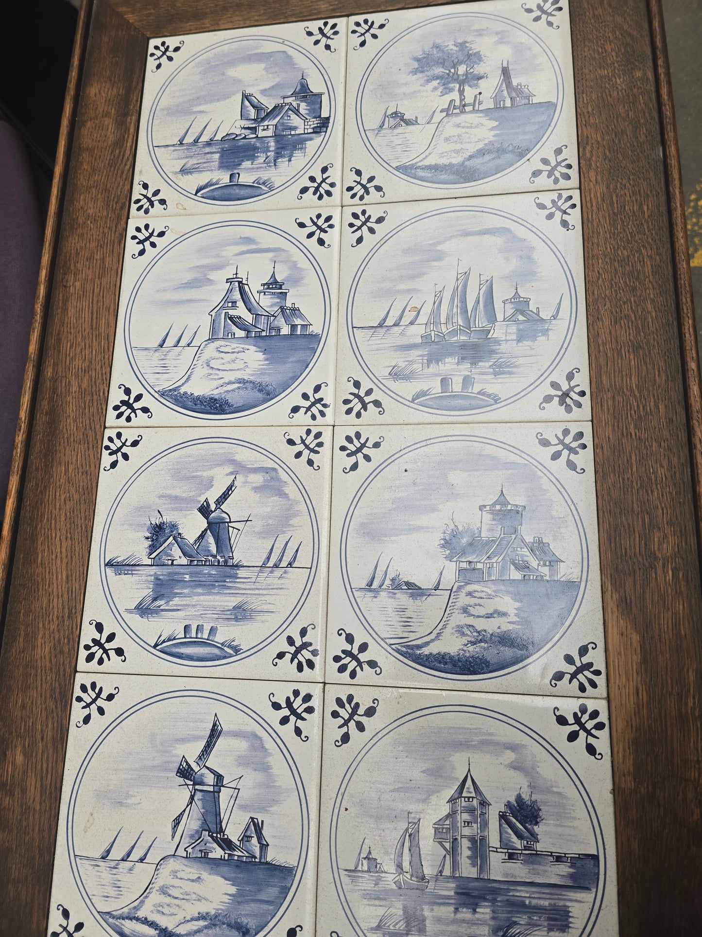 Wooden Serving Cart with Delft Tile Top