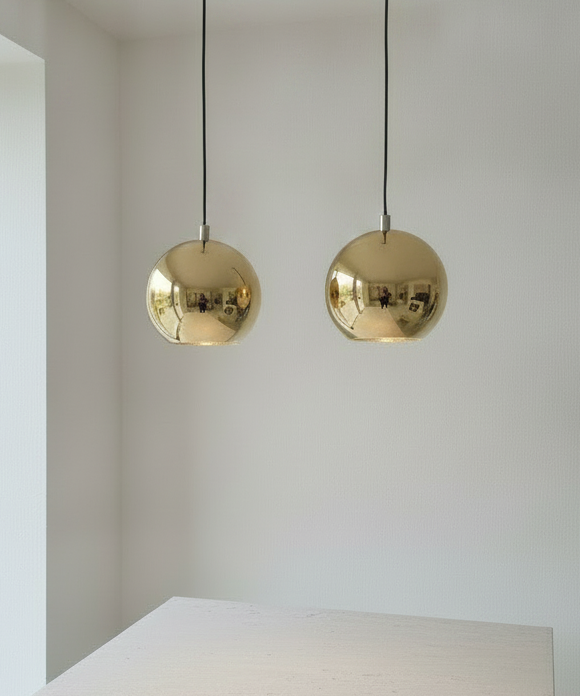 2 Gold Spherical Pendant Lights