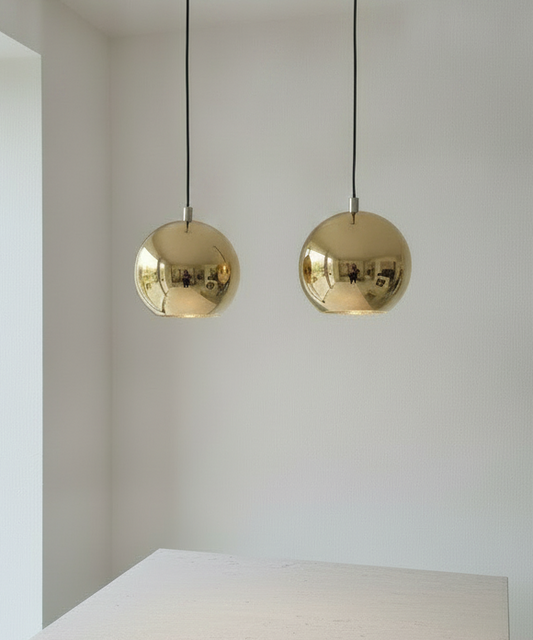 2 Gold Spherical Pendant Lights