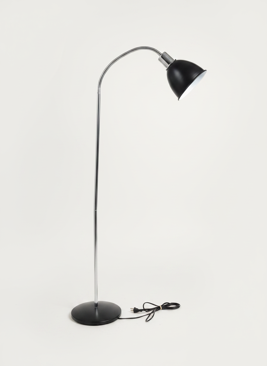 Black Floor Lamp with Chrome Flexible Neck