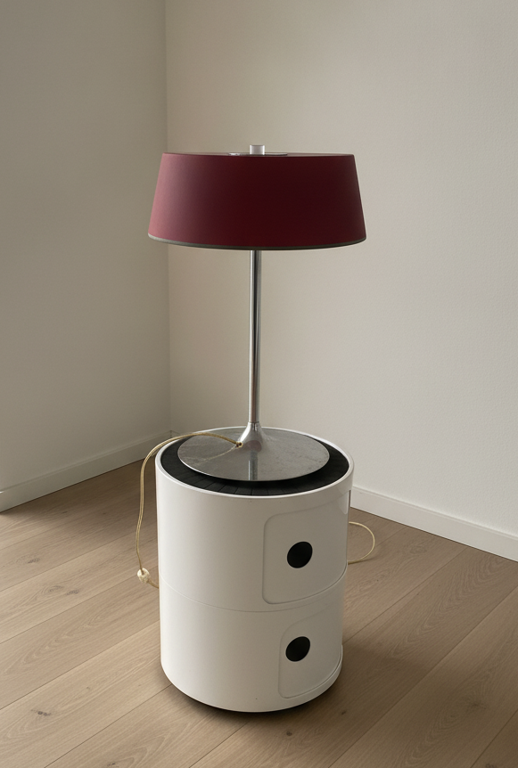 Red glass & Chrome Table Lamp