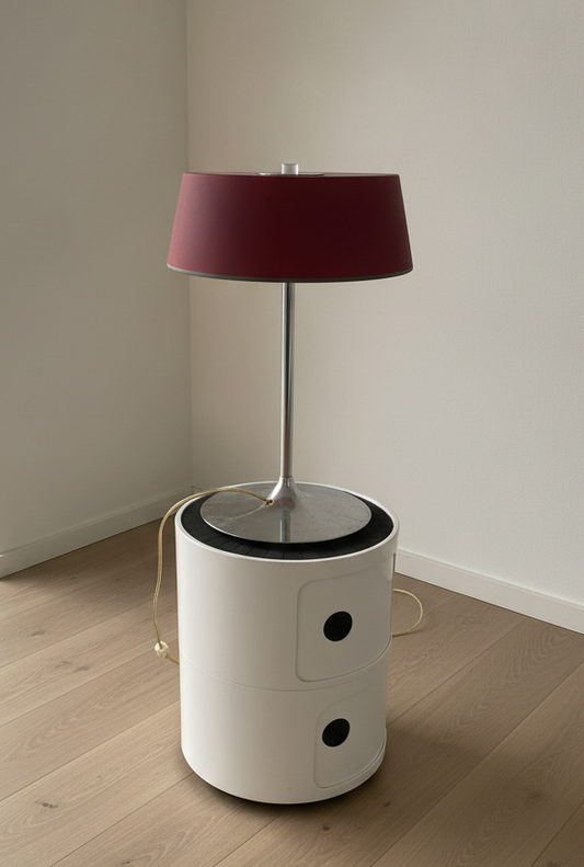 Red glass & Chrome Table Lamp