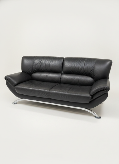 Vintage Black Leather Sofa