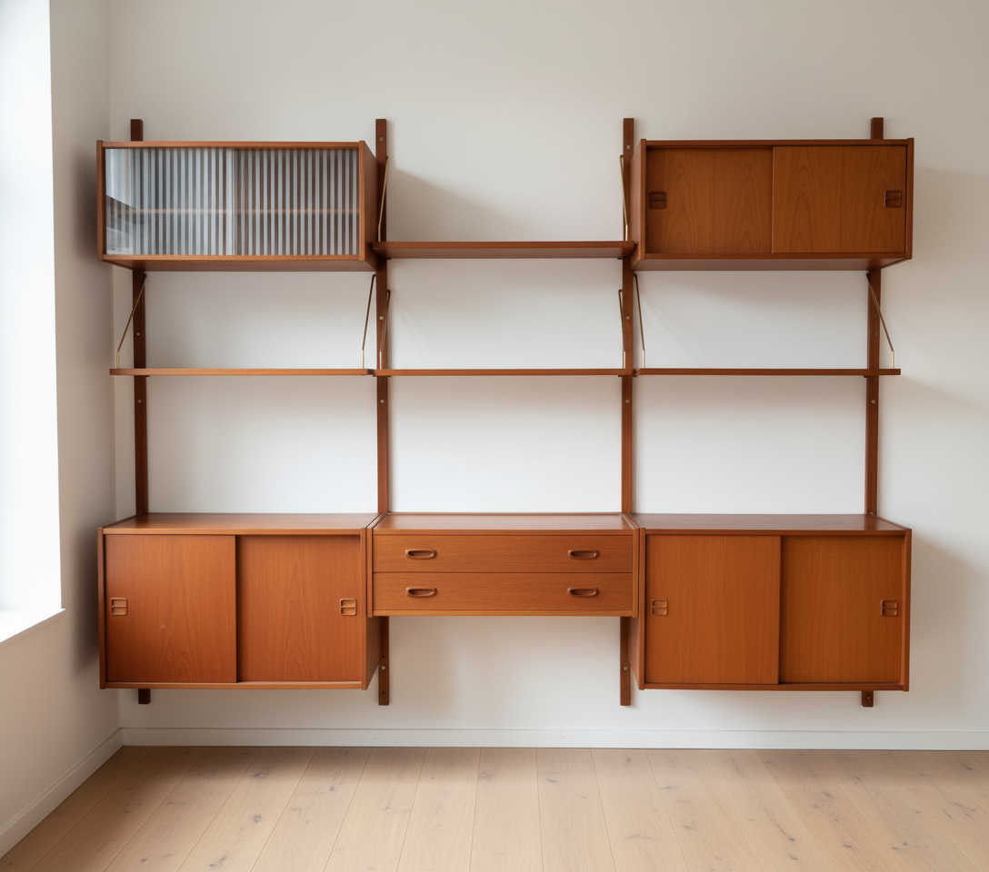 Teak Wall Unit Shelving System