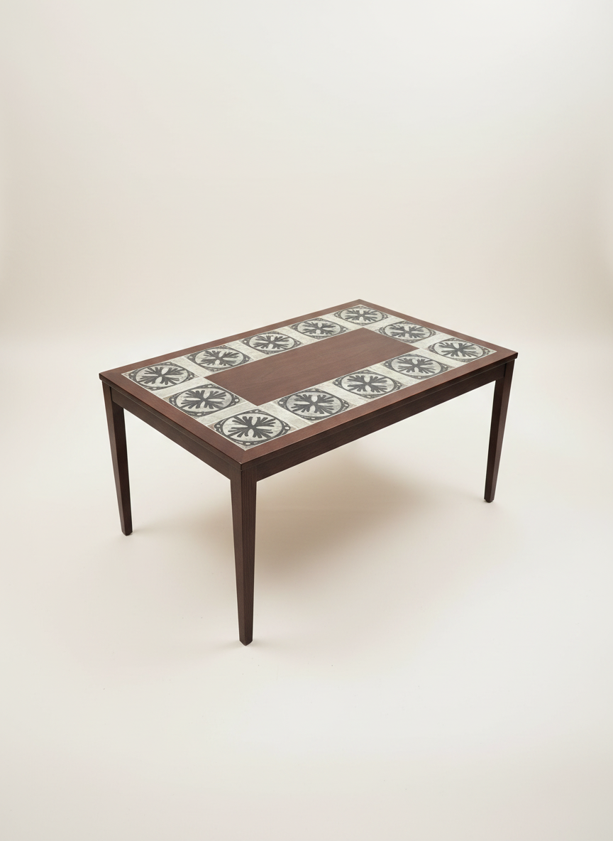 Vintage Wooden Coffee Table with Ceramic Tiles
