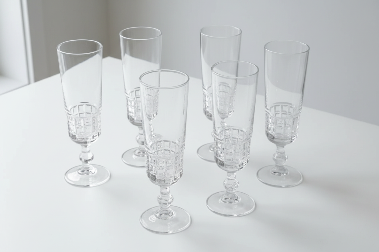 6 Vintage Luminarc Cut-Crystal Champagne Flutes