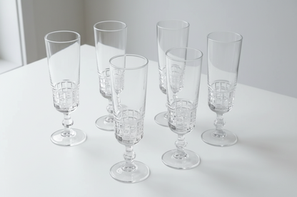 6 Vintage Luminarc Cut-Crystal Champagne Flutes