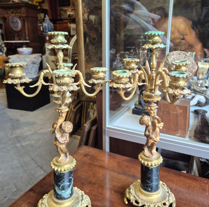 French Bronze and Marble Candelabra, set of 2