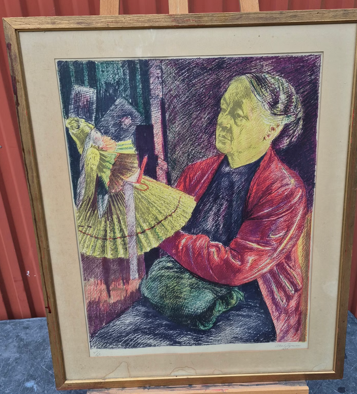 Axel Jørgensen 'Ældre Kvinde' Litografi, 1954