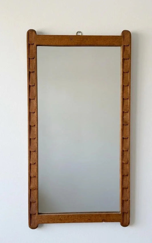Wooden Wall Mirror with Scalloped Edge