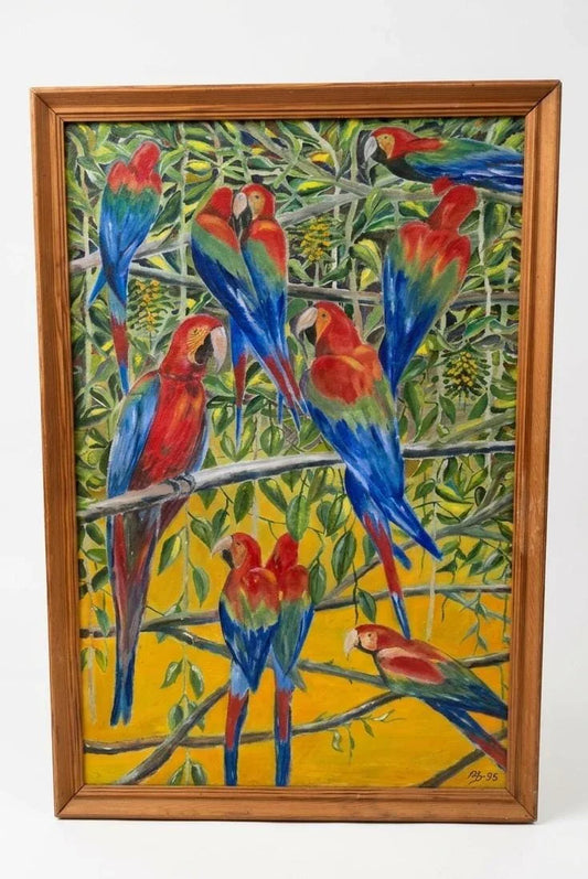 Tropical Macaw Oil Painting on Wood