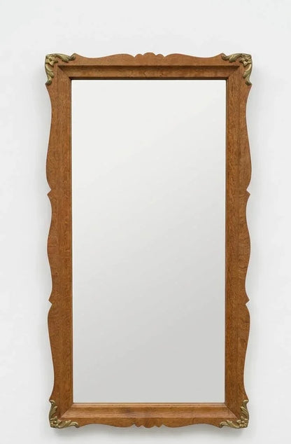 Antique-Style Wooden Wall Mirror with Brass Accents