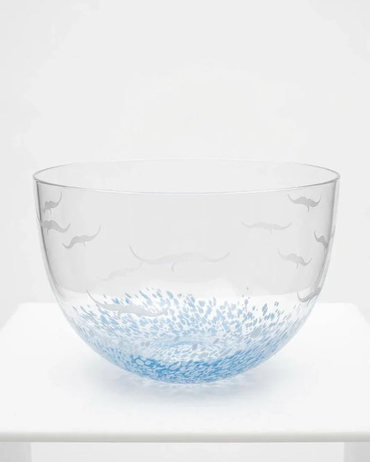 Blue Splatter Glass Serving Bowl