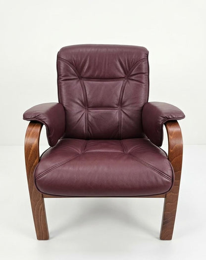 Vintage-Style Burgundy Leather Armchair