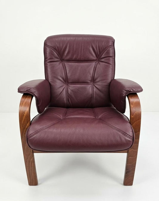 Vintage-Style Burgundy Leather Armchair