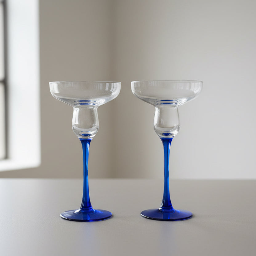 2 Blue Glass Candle Holders