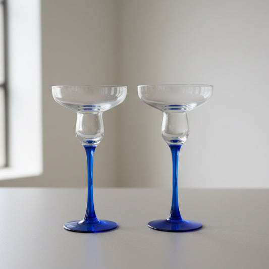 2 Blue Glass Candle Holders