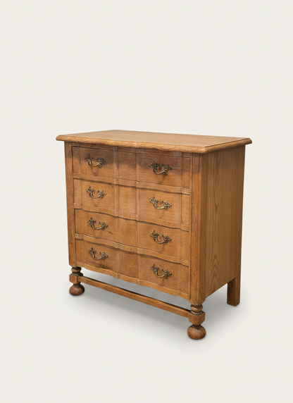 Vintage Wooden Bombe Dresser with Ornate Brass Pulls