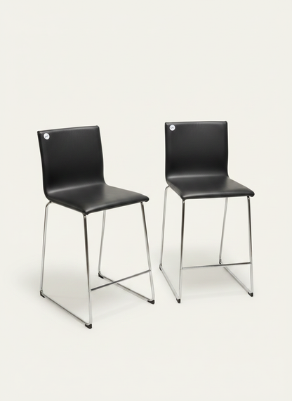 Modern Black Leather & Chrome Bar Chair