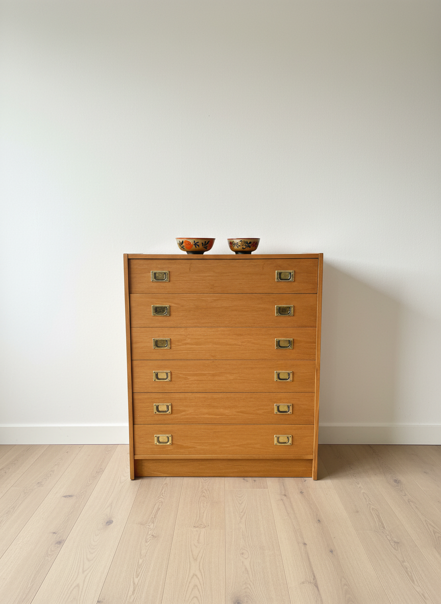 Vintage Teak Kommode med Forsænkede Greb