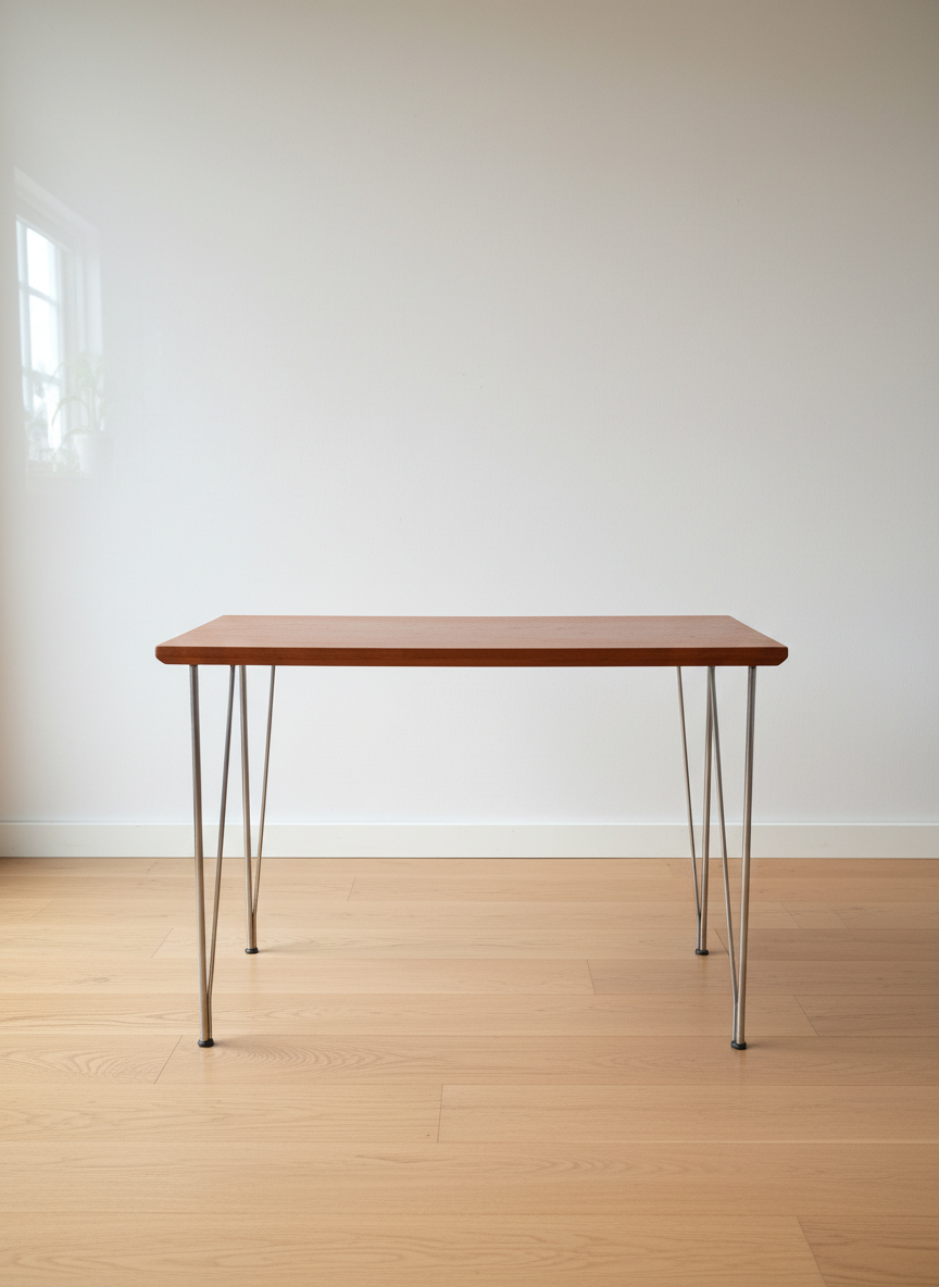 Arne Jacobsen Wooden Table, Hairpin Legs