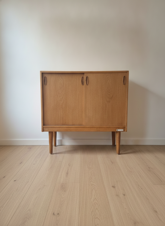 Oak Storage Cabinet with Sliding Doors