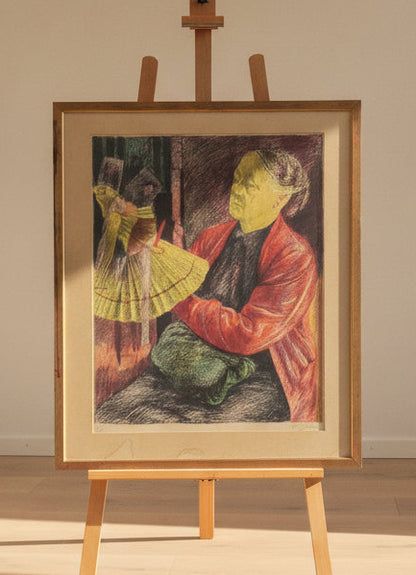 brugte-axel-jørgensen-ældre-kvinde-litografi-1954