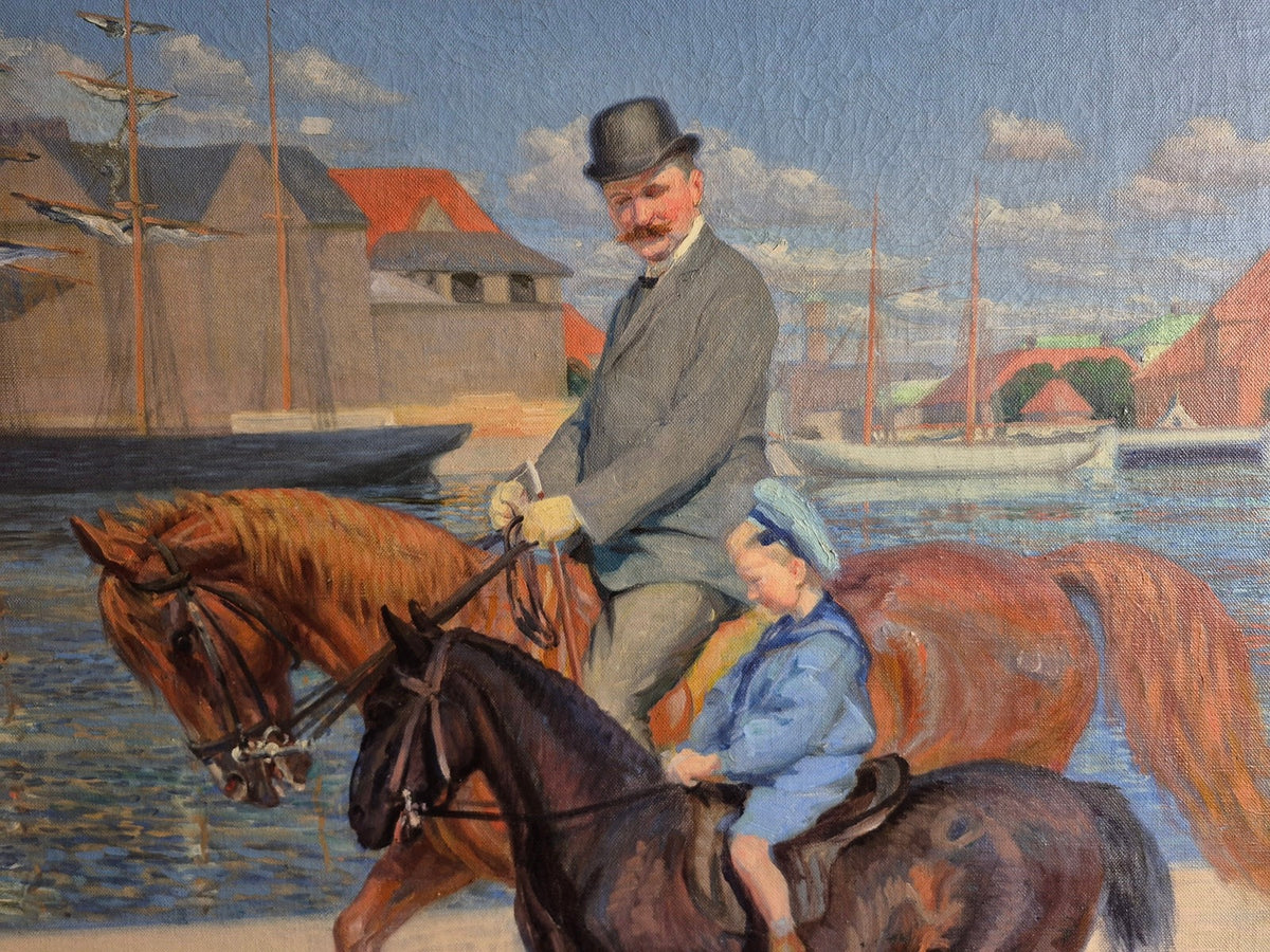 brugte-oscar-matthiesen-dansk-1908-københavns-havnemaleri-olie-på-lærred-1