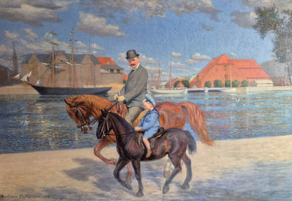 brugte-oscar-matthiesen-dansk-1908-københavns-havnemaleri-olie-på-lærred-2