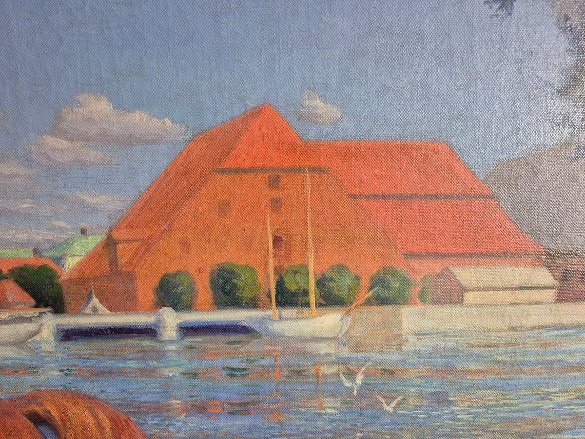 brugte-oscar-matthiesen-dansk-1908-københavns-havnemaleri-olie-på-lærred-6