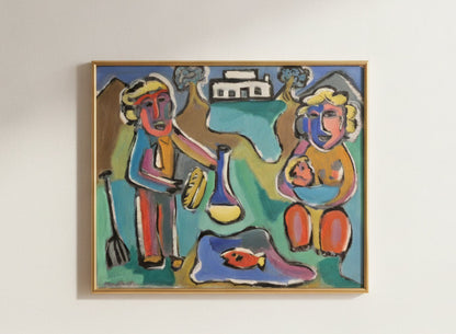 brugte-rolf-gjedsted-komposition-med-figurer-olie-på-lærred