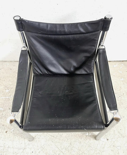 brugte-sort-læder-og-krom-safaristol-1970erne-4