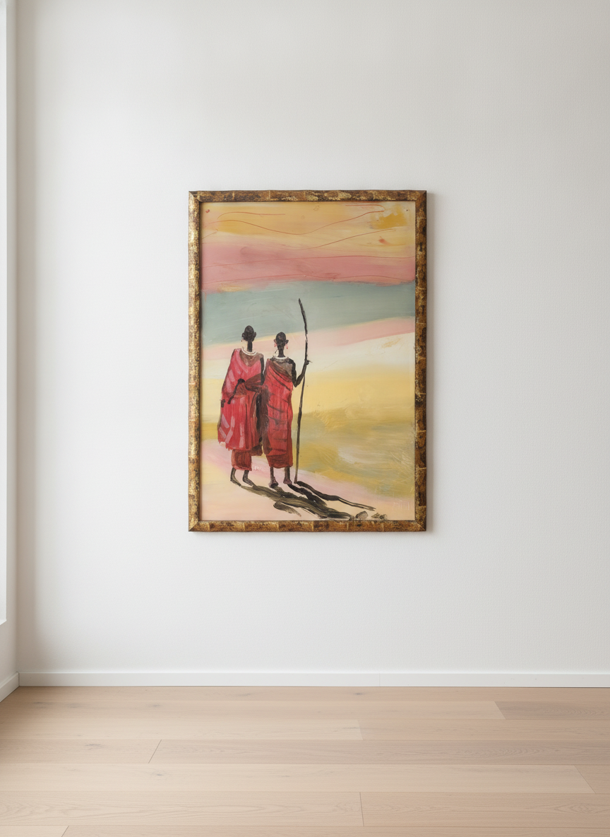 African Tribal Figures Framed Painting