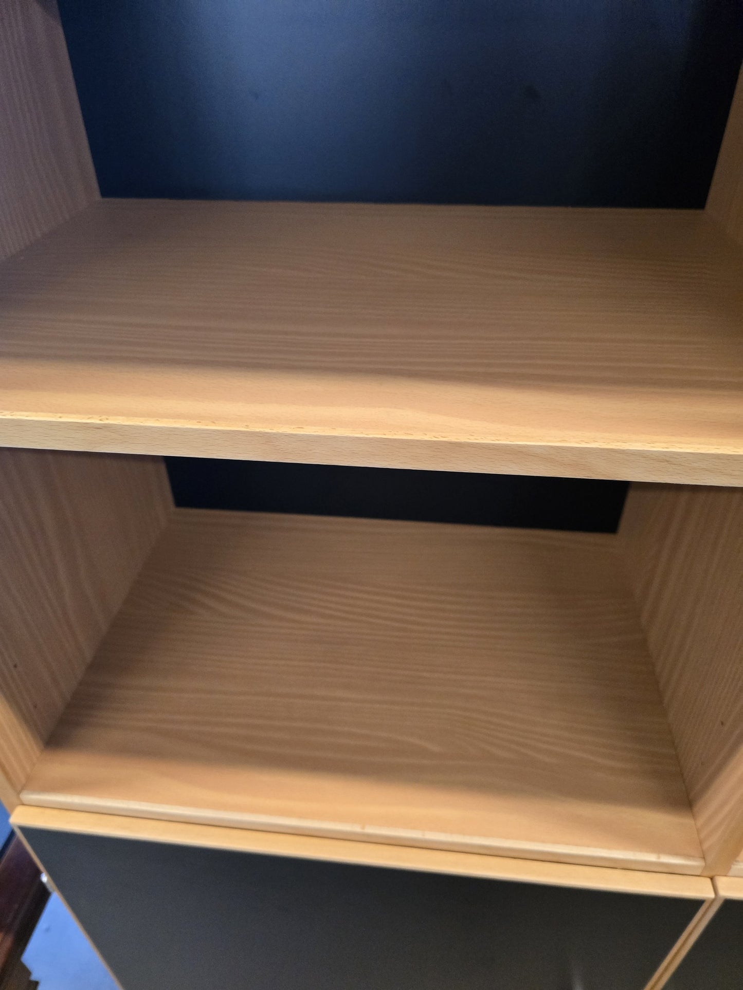 Wood & Black Shelving Unit with Cabinets