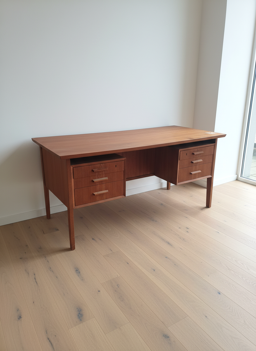 Vintage Scandinavian Teak Office Desk with Drawers