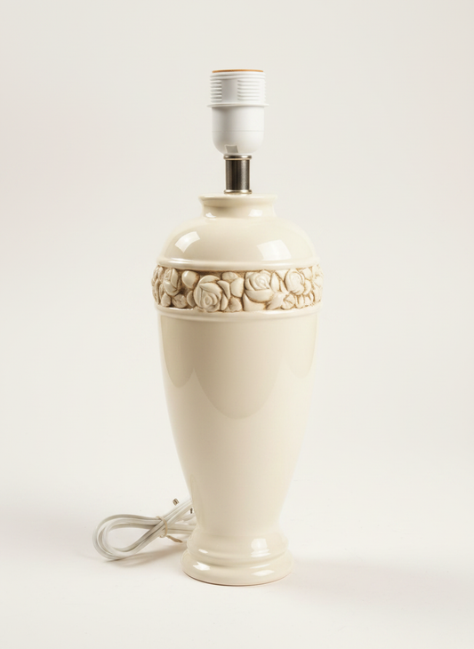 Ceramic Table Lamp Base with Floral Relief